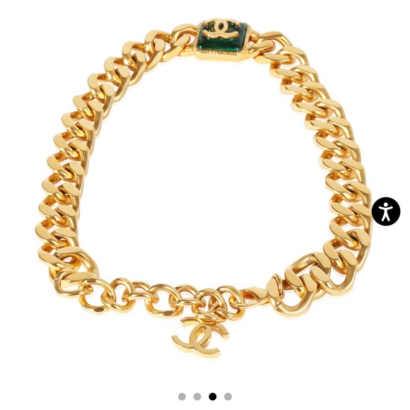 ✨💚Gorgeous Chanel 2020 Resin CC Curb Link Choker Gold Tone Necklace💚✨ - Picture 4 of 12